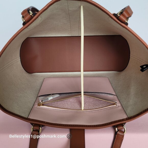 KATE SPADE Spade-Flower Jacquard and Leather Medium Open Tote- Burgundy Multi⭐ - Picture 15 of 16